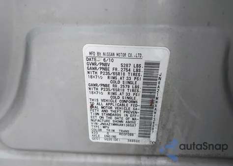 2010 Nissan Murano Sl z USA, uszkodzony, nr VIN JN8AZ1MWXAW136587